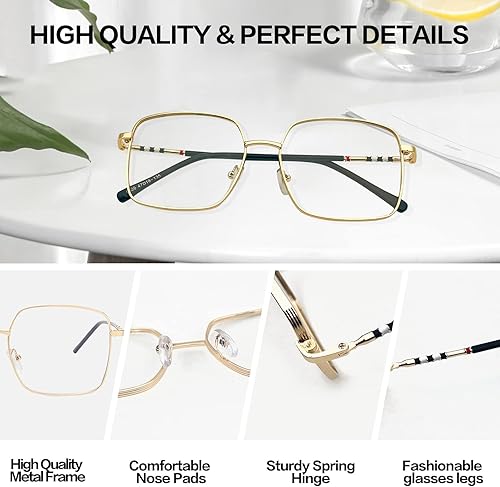 Miniatura 7 de Anteojos de lectura cuadrados de metal de gran tamaño para mujeres y hombres, lentes grandes para mujer, lentes grandes con bloqueo de luz azul,