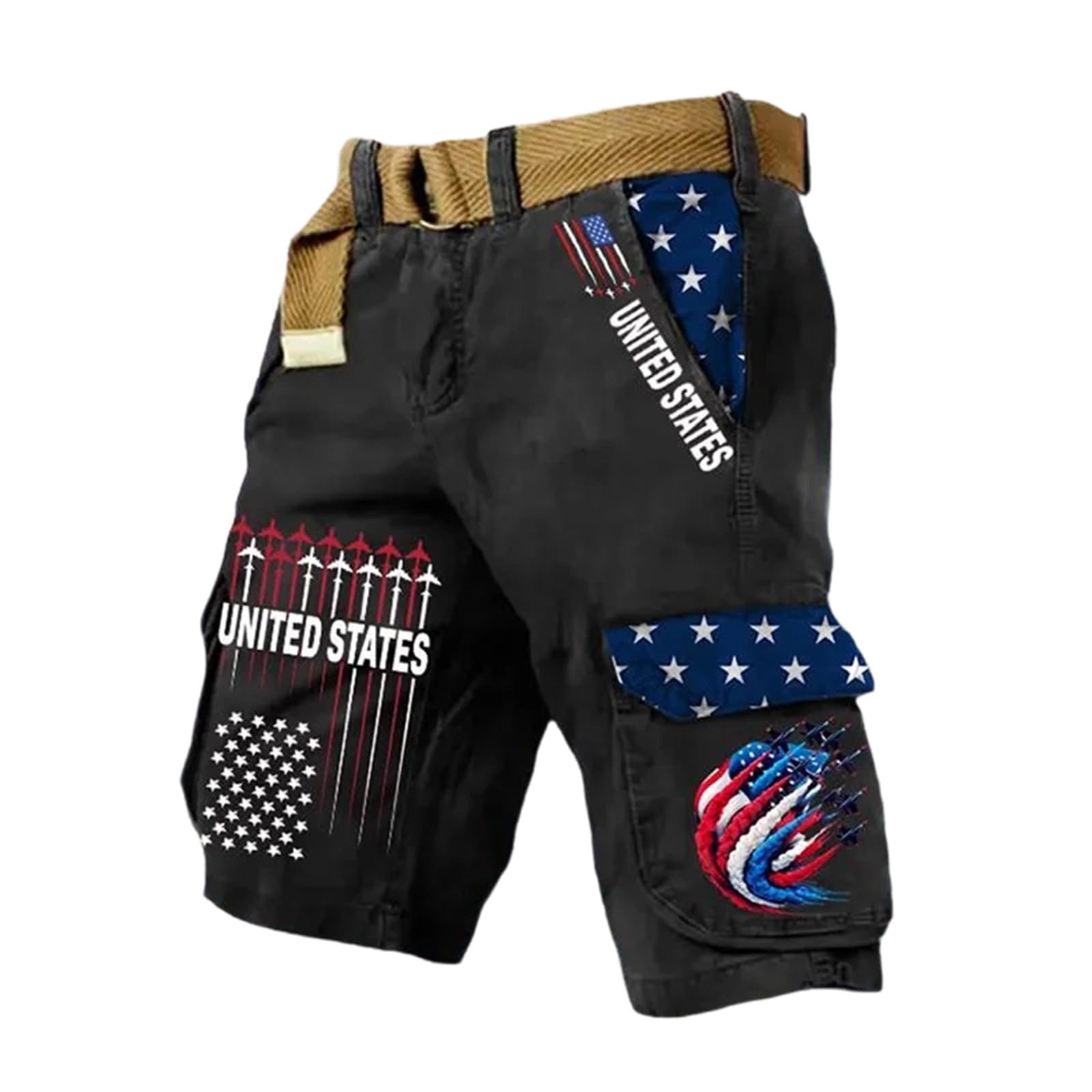 Short Cargo Homme Multi-Poches Imprimé Stars and Stripes en Coupe Ample Légère