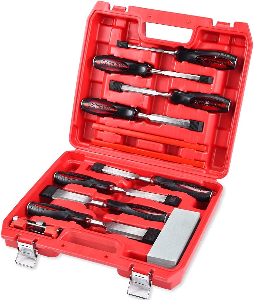 Exсluѕіvе Dіѕсоunt 90% Prісе AOBEN 12 pc Wood Chisel Set Premium Wood Carving Chisels Sturdy Heat-Treated Cr-V Alloy Blades Woodworking Tools with 8 Full Tang Wood Chisels Tools,Honing Guide,Sharpening Stone,2 Carpenter Pencils