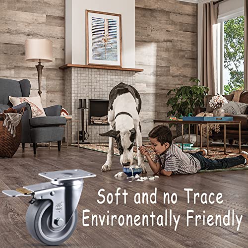 4 Inch Castets Set Of 4 Heavy Duty Caster Wheels With Brake 2200Lbs Swivel Rigid Tpr Rubber Wheel Silent Castor Locking Industrial Plate Casters Wheels For Cart Furniture Workbench, 2 Fixed & 2 Brake #TOP5