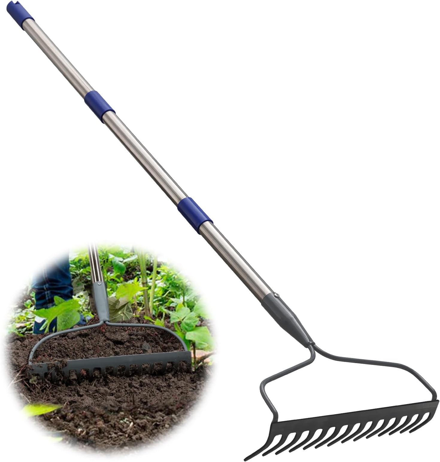Amazon.com : Garden Rake Heavy Duty, 74 Inch Metal Rake with 12 Tines ...