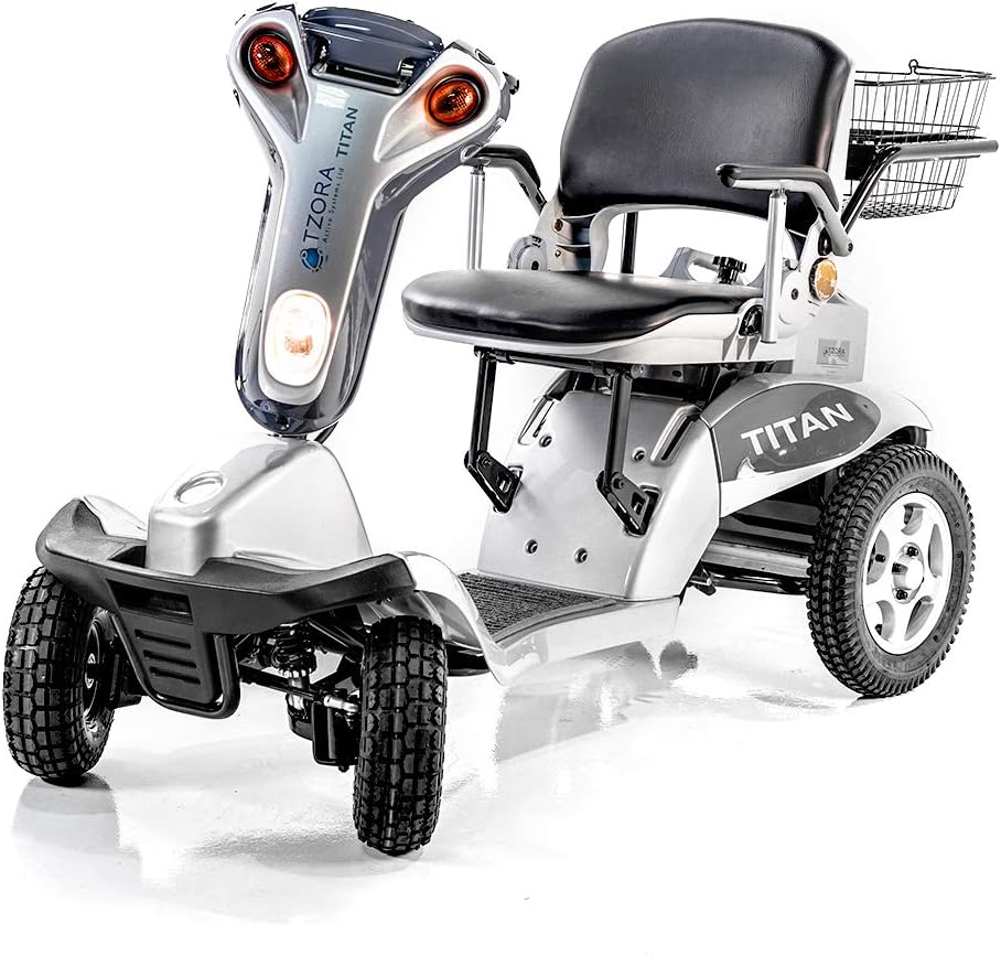 Titan 4 XL 4-Wheel Electric Scooter Silver + Challenger Mobility TM Accessories