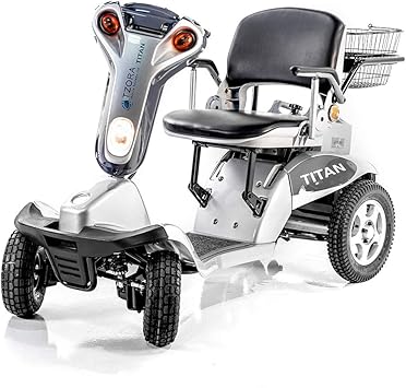 Tzora Titan 4 XL 4-Wheel Electric Scooter Silver + Challenger Mobility TM Accessories