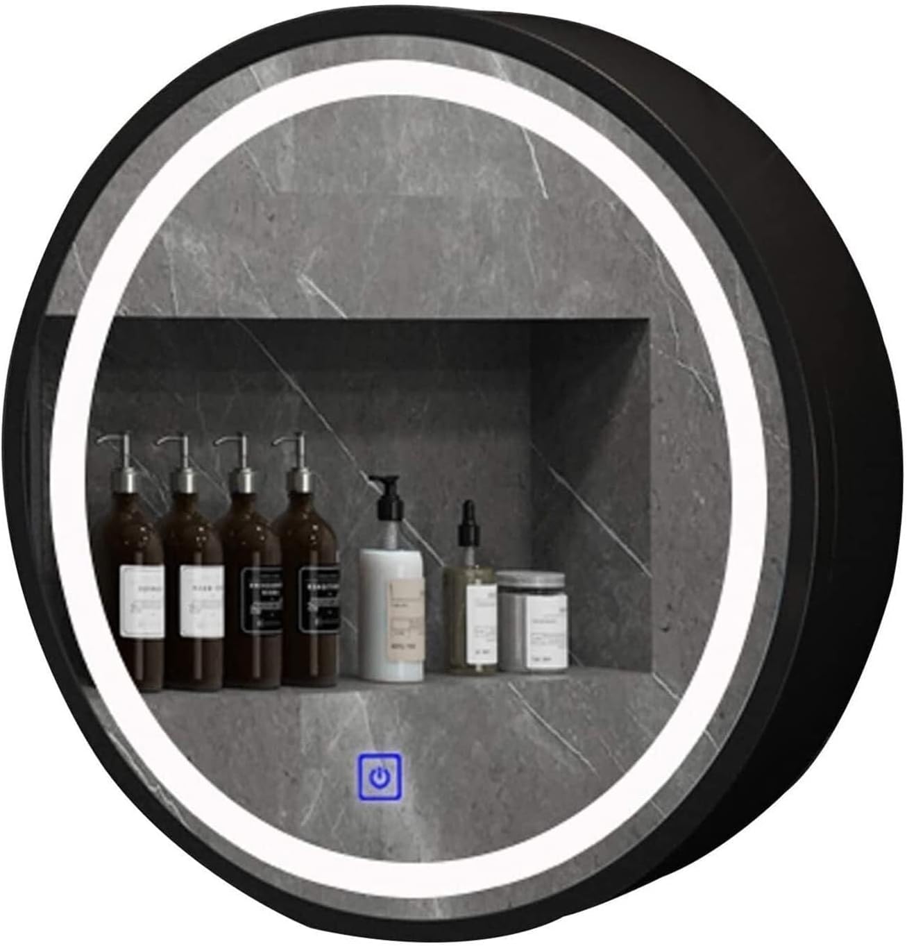 LED Bathroom Mirror Cabinet with Smart Touch, Wall Mounted Round Medicine Storage Organizer (Gold, 50cm)(60cm)