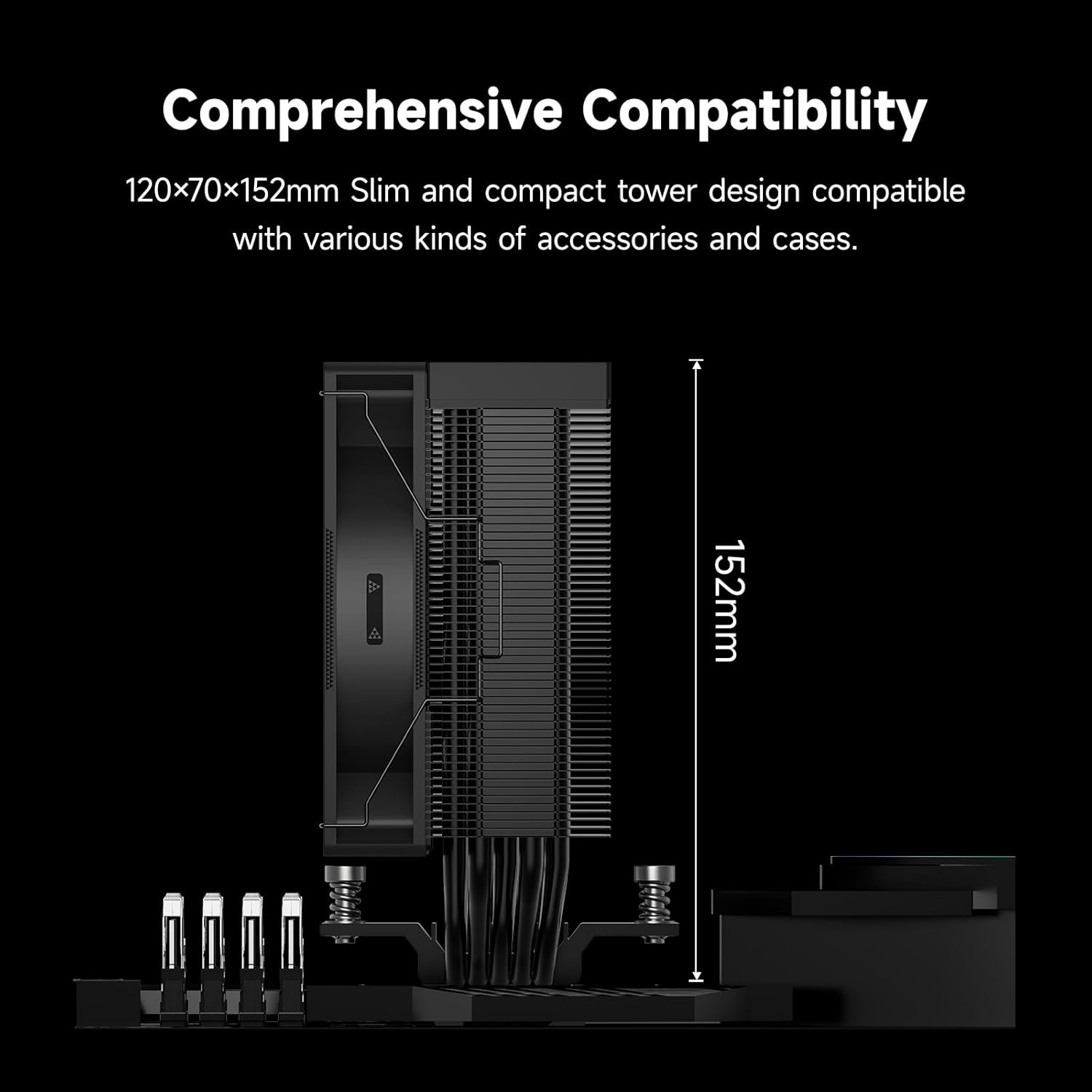 PCCOOLER CPU Air Cooler, 5×6mm Heat Pipes, 120mm ARGB Fan, Hydraulic Bearing, High Airflow 73.3CFM, Compatible with Intel LGA115X/1200/1700/1851 & AMD AM4/AM5（RT500 TC BK）