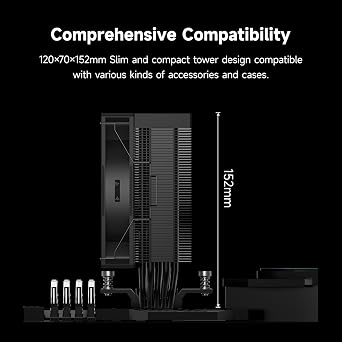 PCCOOLER RT500 TC BK CPU Hava Soğutucu, 5×6mm Isı Borusu, 120mm ARGB Fan (Hydraulic Bearing), 73.3 CFM Yüksek Hava Akışı, Intel LGA115X/1200/1700/1851 & AMD AM4/AM5 Uyumlu
