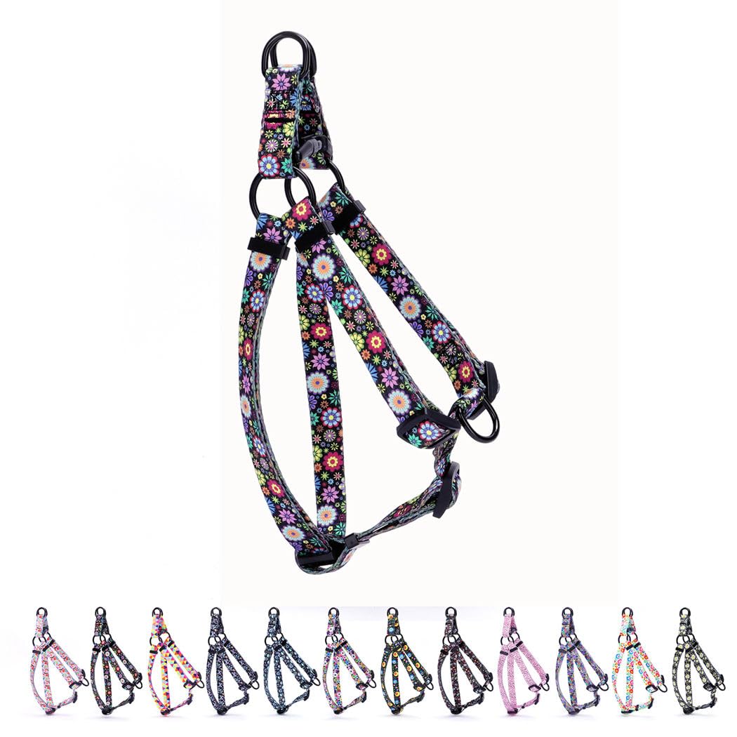 Harnais anti-tiraillement chien au motif floral coloré et réglable