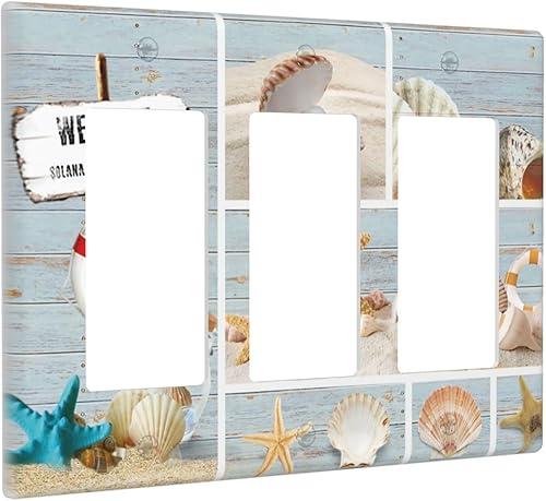 Vista 950 de Cubiertas decorativas de salida de estrella de mar playera, tablero de madera azul de concha de mar de 1 banda, decoración individual GFCI, placa