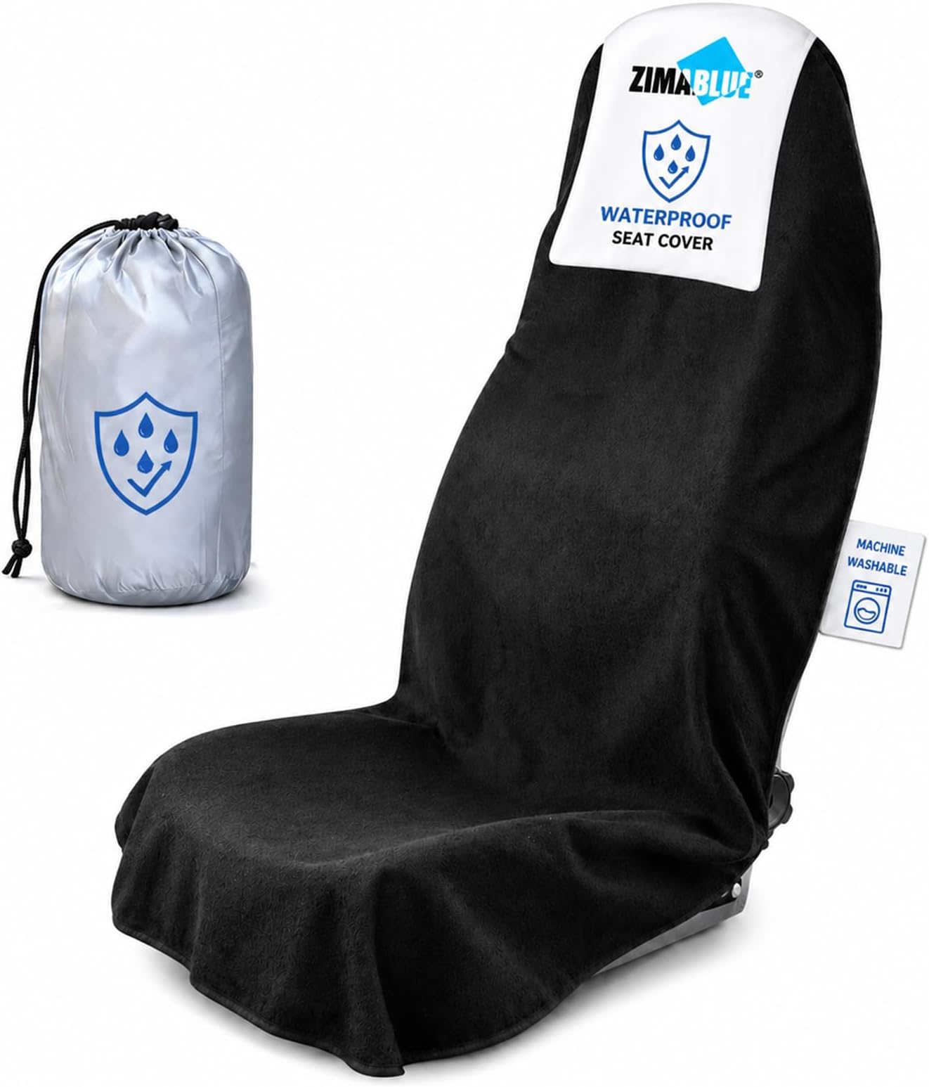 ZIMABLUE 1PC Waterproof Towel Car Seat Cover - 525g Heavy Duty 3-Layer Microfiber Sweat Protector for Bucket Seats - Non-Slip Machine Washable Universal Fit for Gym, Yoga, Beach, Pets & Outdoors-Black