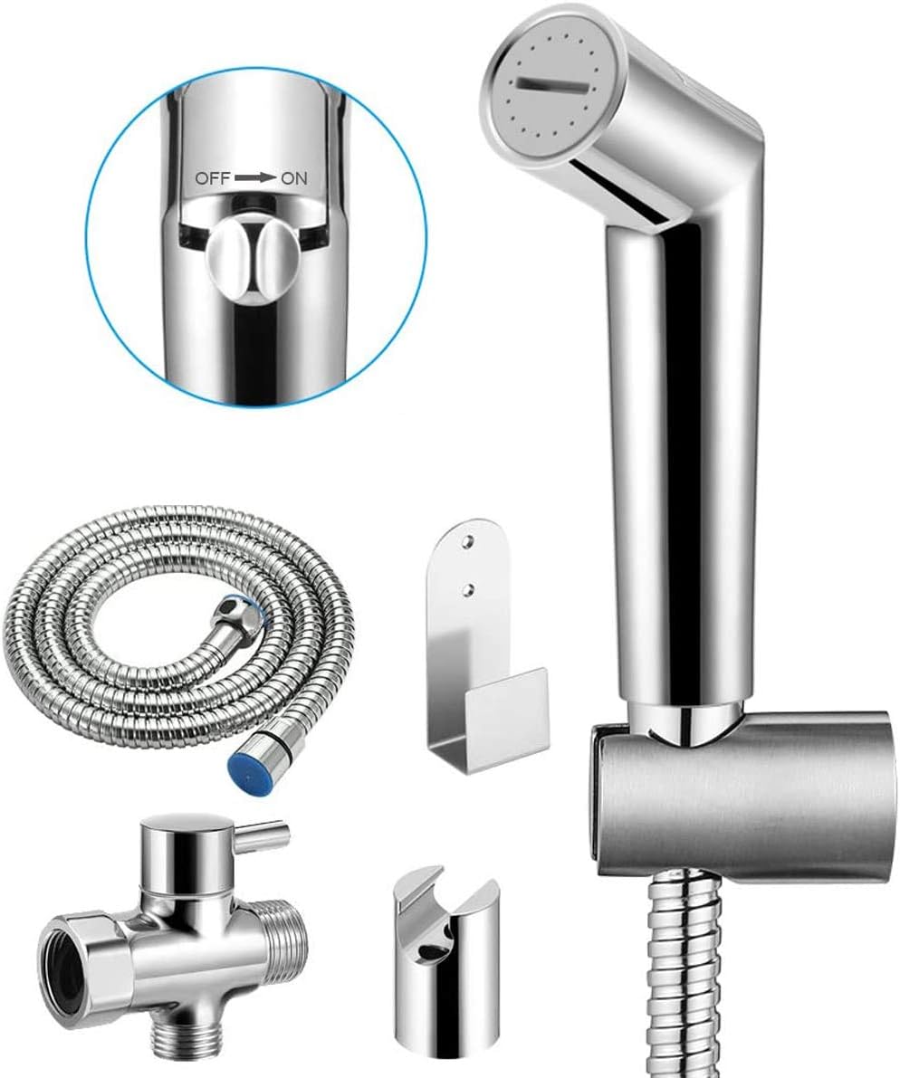 Handheld Bidet Sprayer Set Bathroom Toilet Cloth Diaper Washer Portable Shower Sprayer with Water Pressure Control, Electroplated ABS Spayer & Brass T-Adaptor