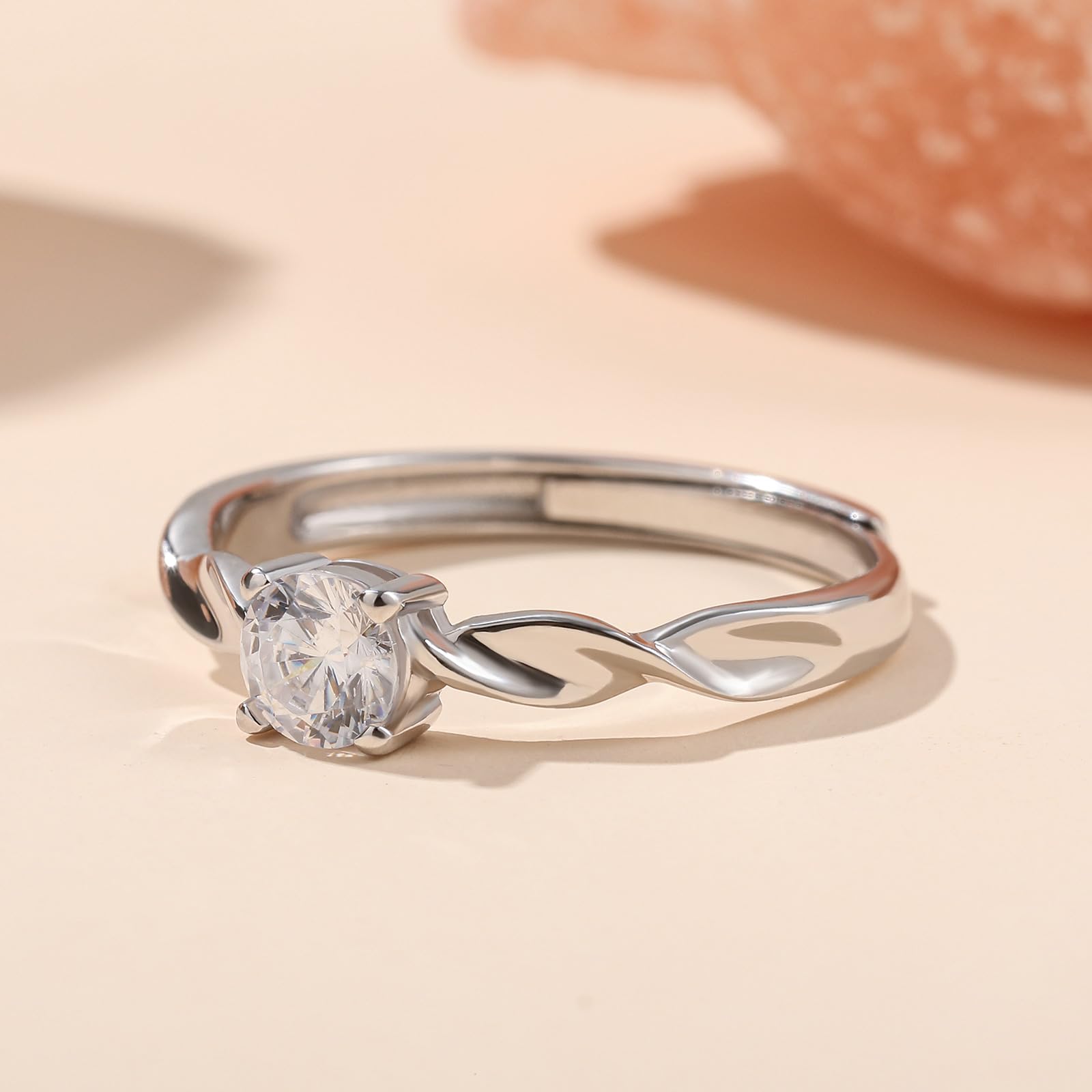 Jeulia Rose Herzförmiges Muster, verstellbar, Sterlingsilber, einzigartiger Zirkonia-Verlobungsring, Ehering für Paare, ihr Braut-Verlobungsschmuck, Geschenk