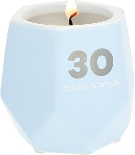 Pavilion - 30 Make a Wish - 8 Ounce Geometric Shape Soy-Filled Candle, Jasmine Scented, Birthday Candle, Milestone Gifts, Birthday Gifts for Women, 1 Count, Blue