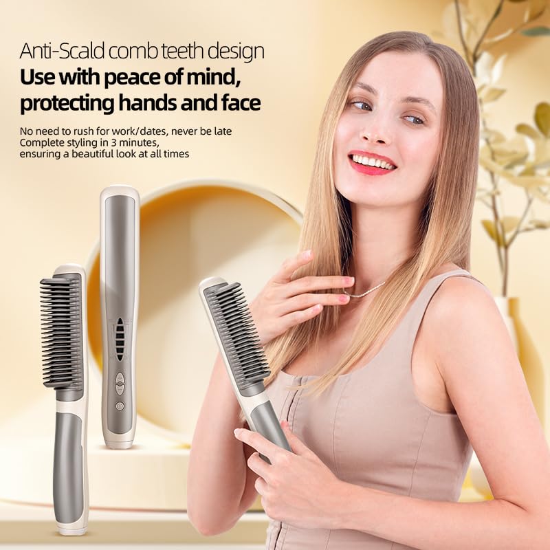 Hair Straightener Brush, Alinana 2 in 1 Straightener and Curler, Ring Hair Straightener Comb 6 Temps 20s Fast Heating, 3D Straightening Brush for Women