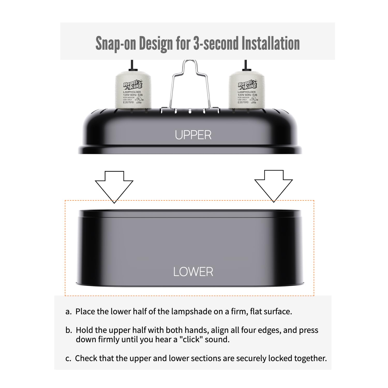 Reptile Light Fixture – Dual Dome with Ceramic Socket – Dual Use for Heat Lamp Emitter & Basking Bulbs & UVB Bulbs – Ideal for Bearded Dragon, Snake, Chameleon, Turtle & Terrarium Tank Accessories - image 6