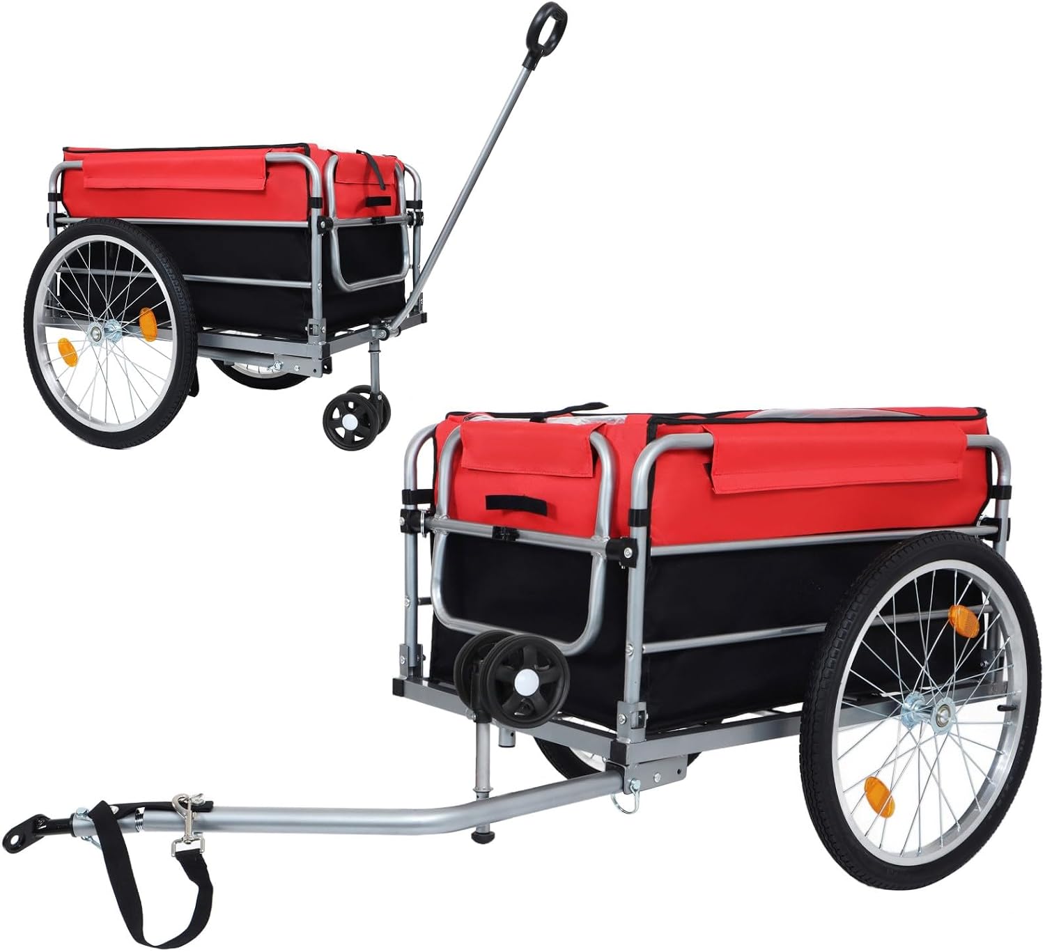 Bike Cargo Trailer, Aluminum Luggage Cart,Heavy Duty 220 lbs Bicycle Wagon Cart, 20" Pneumatic Wheels, Folding Groceries Hauler with Safe Hitch, Removable Cover, Oxford Fabric for Cycling
