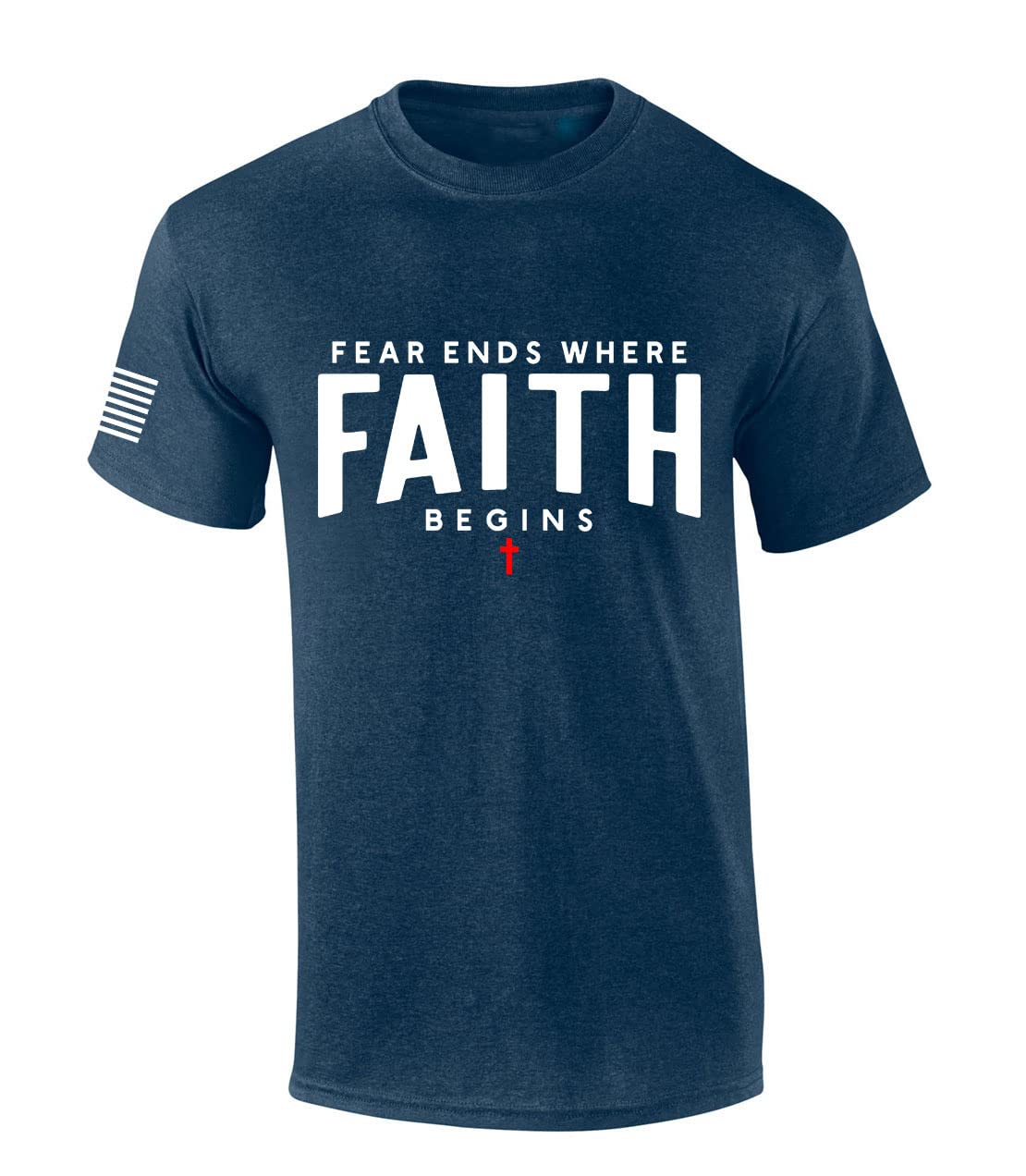 Trenz Shirt Company Mens Christian Fear Ends Where Faith Begins Scripture American Flag Sleeve Graphic T-Shirt