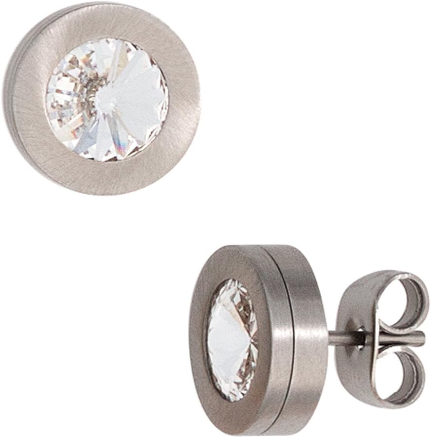 JOBO Ohrsteckerrund Matte Stainless Steel Earrings with Swarowski Elements
