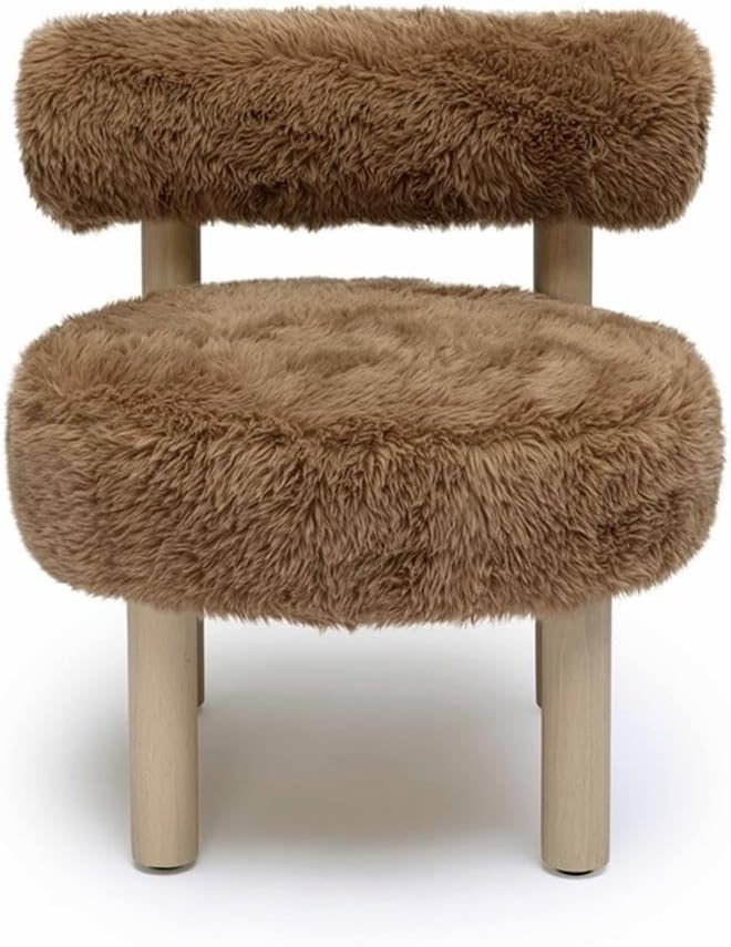Pemberly Row Contemporary Vegan Shearling Accent Chair, Dark Taupe, Extra Wide Seat, Handmade Long Hair Upholstery, Sturdy Design, Plush Bedroom, Living Room or Entryway Seating