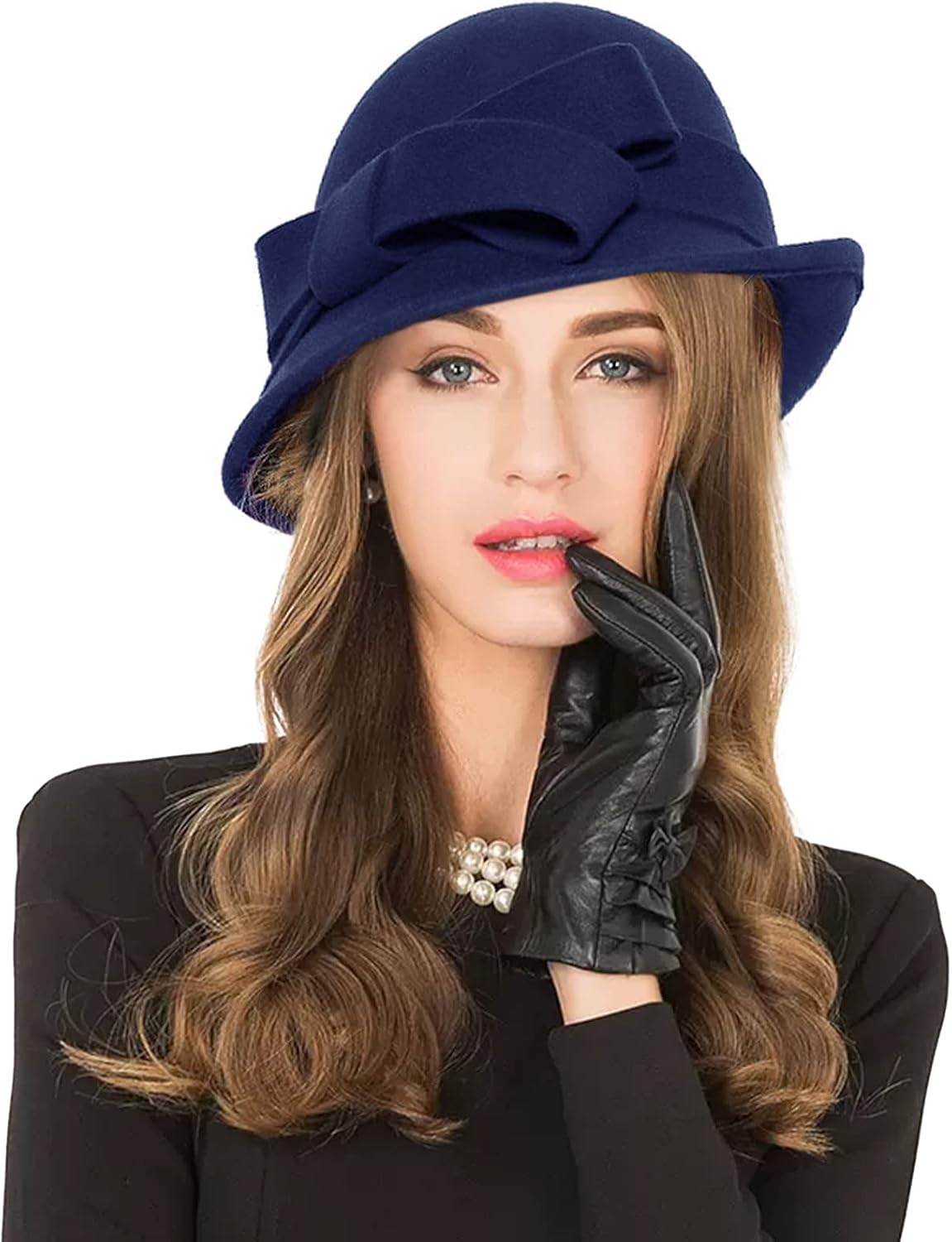 Z&X Women Winter Wool Felt Cloche Bucket Hat 1920s Vintage Gatsby Hat Elegant Bow Church Wedding Hat