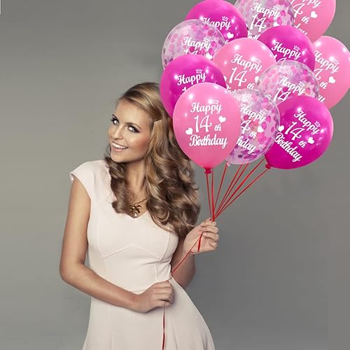 Miniatura 3 de Jonhamwelbor Globos decorativos de feliz cumpleaños número 14 para niñas, paquete de 30 globos de 12 pulgadas para niñas de 14 años, globos de