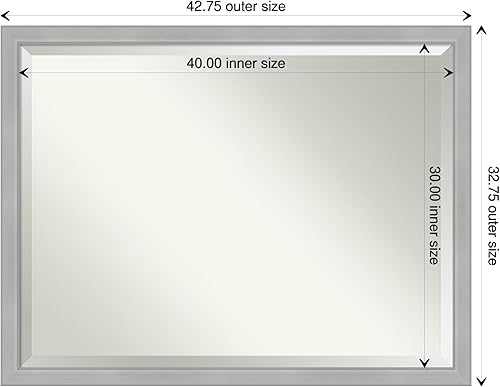 Miniatura 4 de Amanti Art Espejo de baño, espejo de pared estrecho de níquel cepillado para usar como espejo de tocador de baño sobre fregadero (32.75 x 42.75