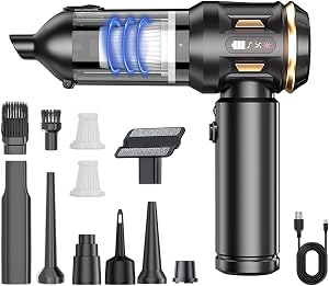 Handheld Car Vacuum Cleaner Cordless 23000Pa Powerful Suction Blowing Brushless Motor 11-in-1 Portable Rechargeable Hand held Air Duster/Blower/Pump for Vehicles Home Carpet Pet Hair Removal (Black)