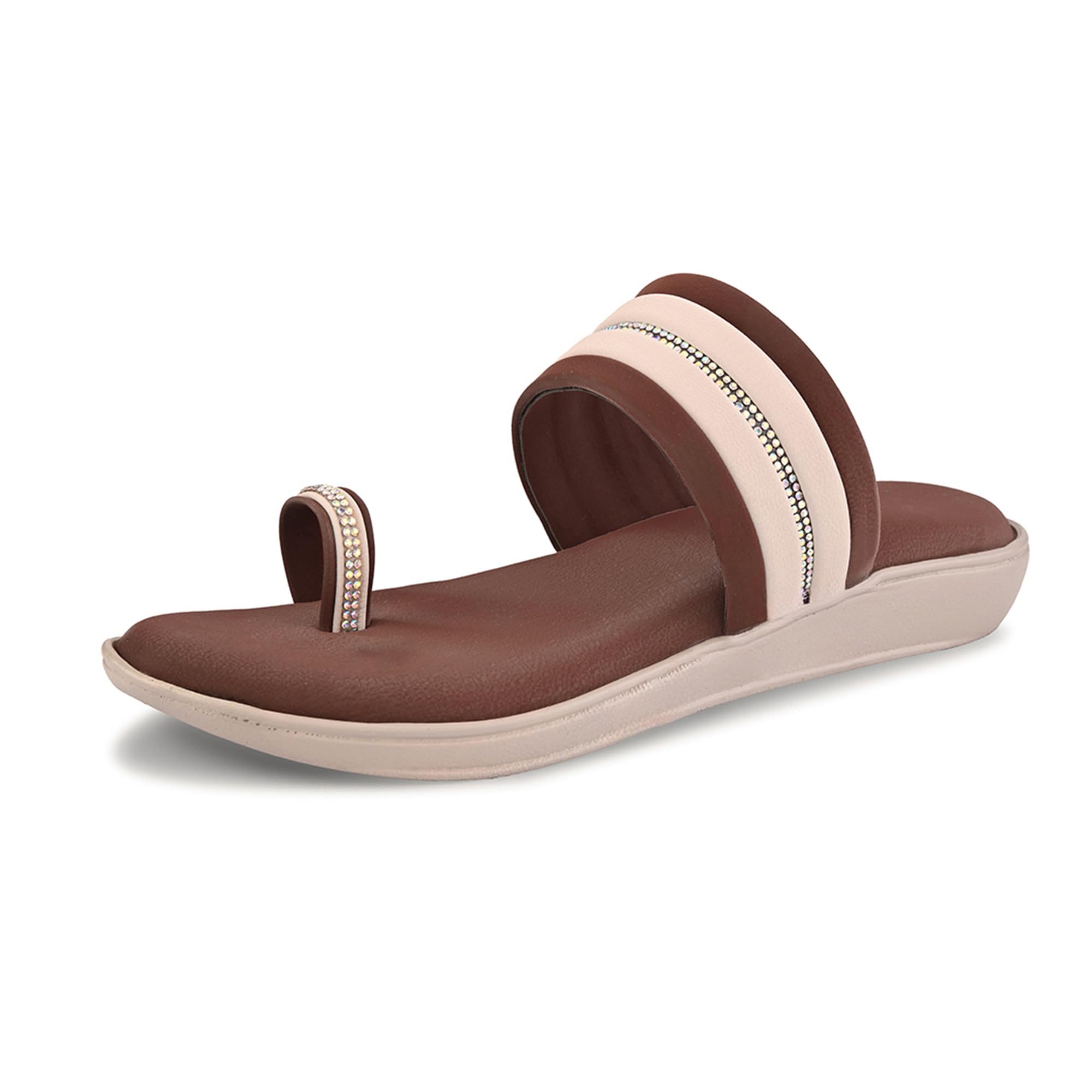 Women's Toe Ring Sandals |Stylish Slip-On Dual-Tone Flat Slides with Silver Metallic Accent | Open Toe Slip-On |Soft Cushioned Footbed for Comfort | Lightweight Casual Footwear (9309)-image-10