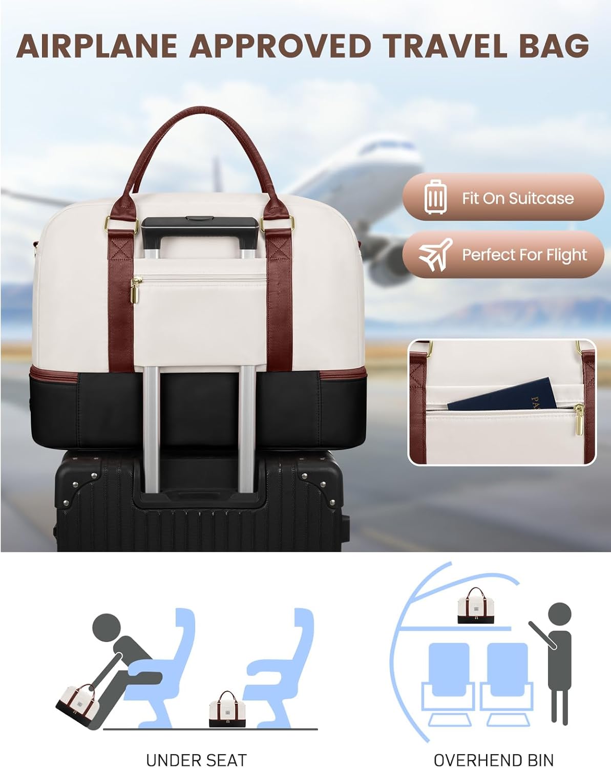 Weekender Travel Duffle Bag for Women: Overnight Bags with Shoe Compartment Carry on Bags for Airplanes with Toiletry Bag Weekend Yoga Gym Bag with Wet Pocket Travel Duffel Tote Bag Hospital Bag - Image 5