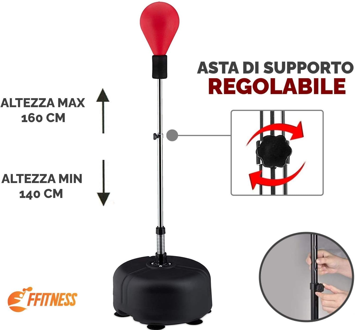 PUNCHING BALL PER ADULTI H MAX 160CM SACCO BOXE DA TERRA SFERA DA PUNZONATURA X ALLENAMENTO
