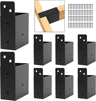 Pergola Brackets 8pcs, 2" x 4" Actual 1.6" x 3.6" for Pergolas, Gazebos, Log Cabins, Black Powder Coated Carbon Steel, Wall Mount
