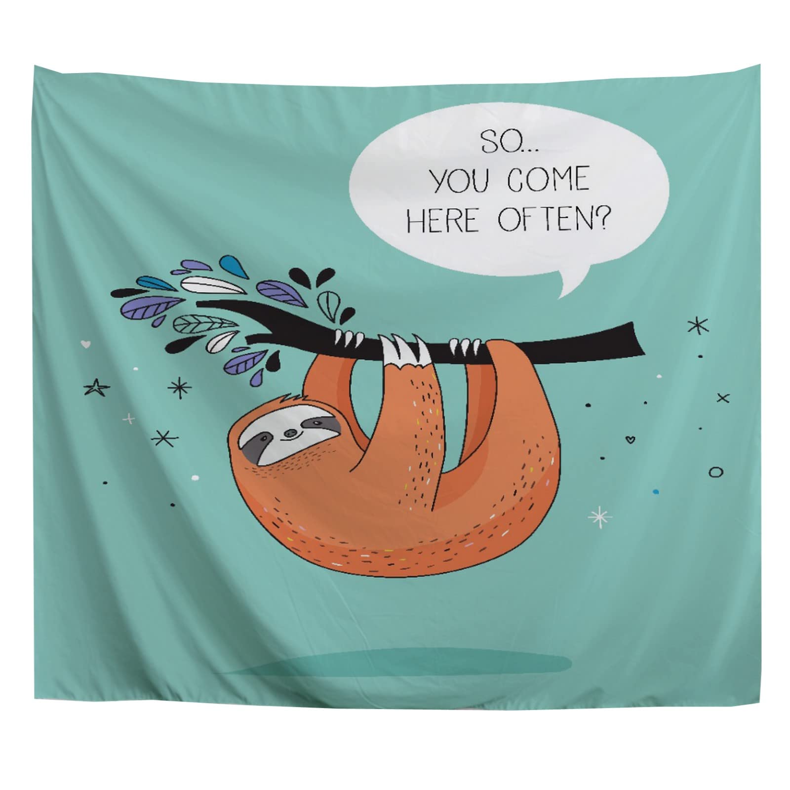 A.Monamour Wall Hanging Tapestry Cute Hand Drawn Sloths Funny Animal Theme Blue Background Picture Print Wall Fabric Mural Art Decoration for Bedroom Dorm Living Room 153x203cm โ image 1