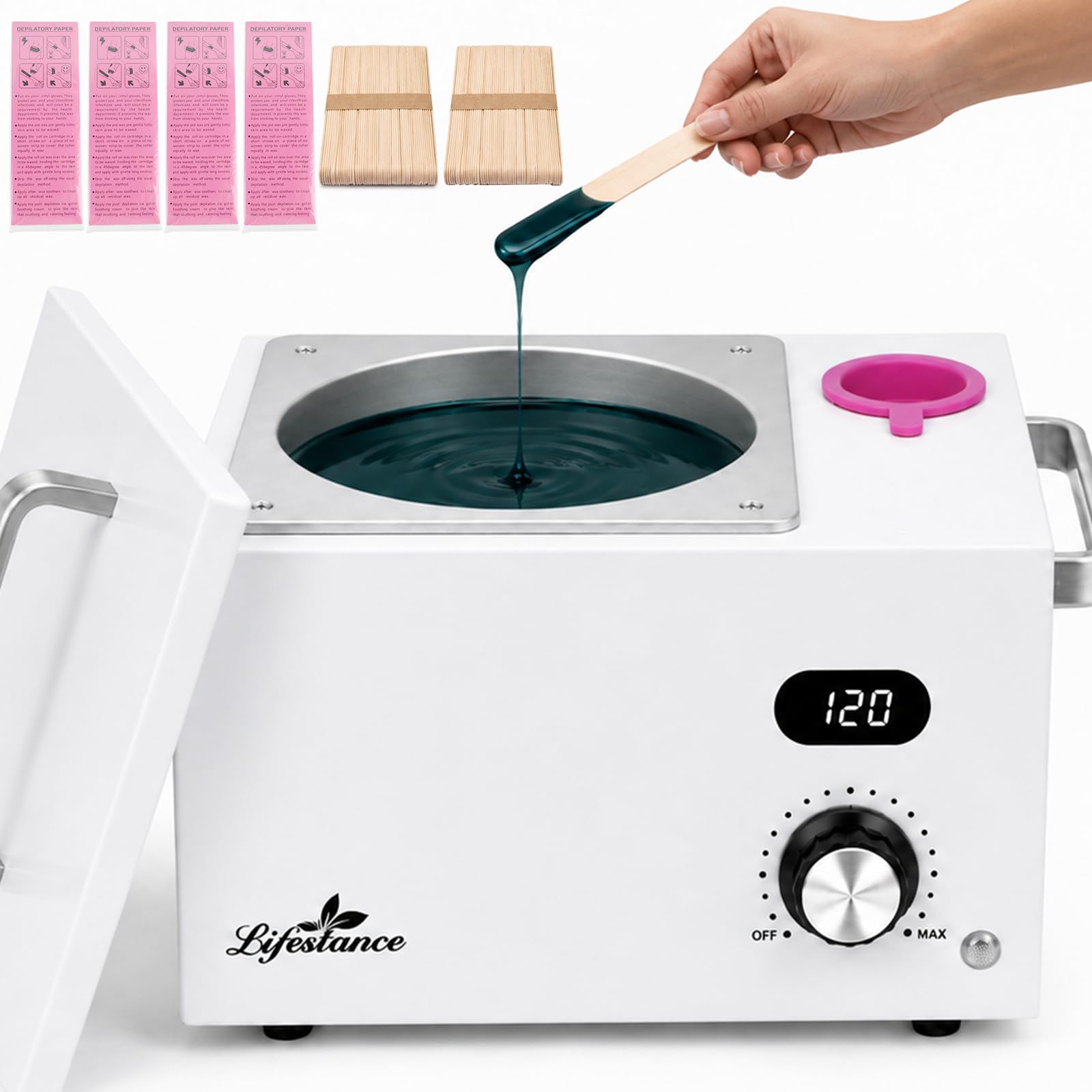 Calentador de cera portátil para depilación sin dolor: calentador de cera profesional con temperatura ajustable, ideal para cara, cuerpo y salón de belleza para mujeres y hombres (blanco)