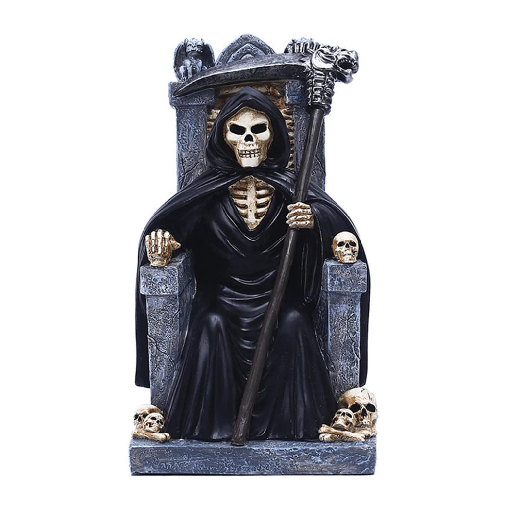 Wedhapy Black Halloween Ghost Sculpture Halloween Death Statue Grim Reaper Resin Skeleton Desktop Statue Decoration Crafts Realistic Horror Resin Ornament