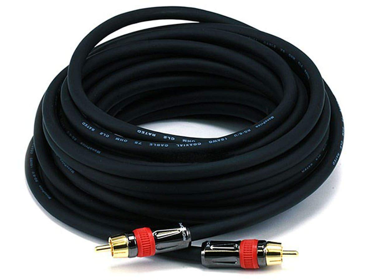 Monoprice Digital Coaxial Audio Cable - 25 Feet - Black | RG6 RCA CL2 Rated, Gold Plated