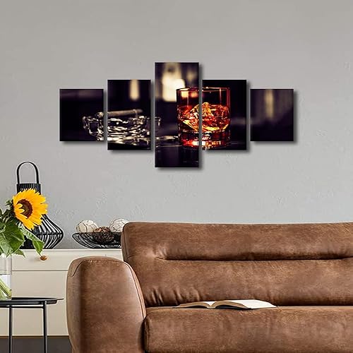 Vista 115 de Imágenes de pared para sala de estar, pintura de copa de vino tinto, bebidas alcohólicas, 5 paneles, lienzo, arte de pared, pósteres e impresiones