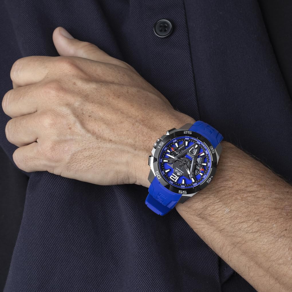 LOTUS Reloj Hombre Analógico de Acero Inoxidable y Caucho Azul