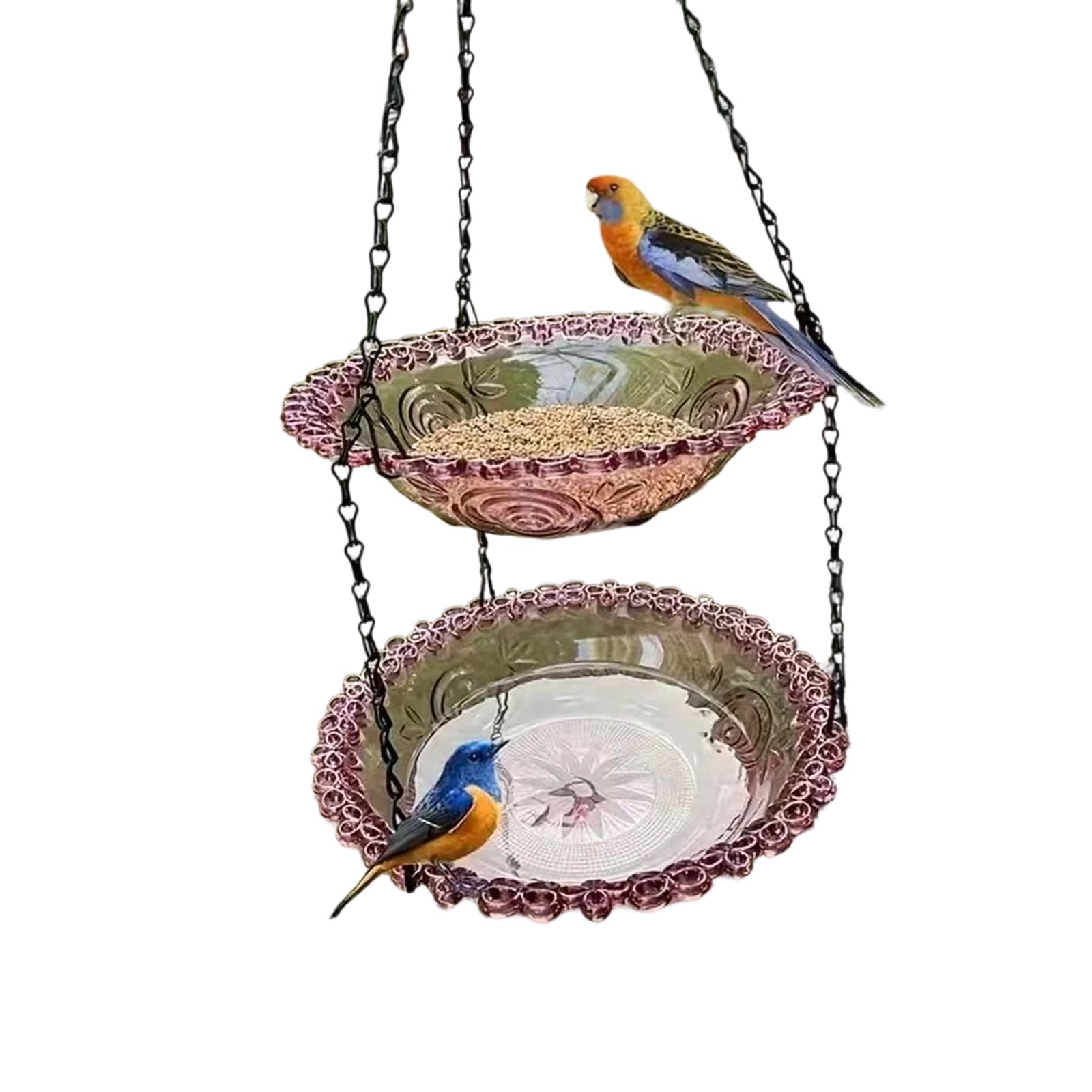 NEWFT Outdoor Decorative Two Purpose Bird Bath And Feeder With S Hook For Easy Hanging Installation