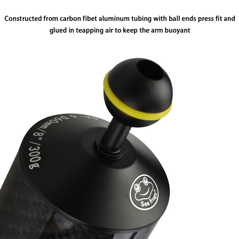 Sea frogs Brazo Flotante subacuático de Fibra de Carbono de 20 cm para Montaje de luz de vídeo/estroboscópico