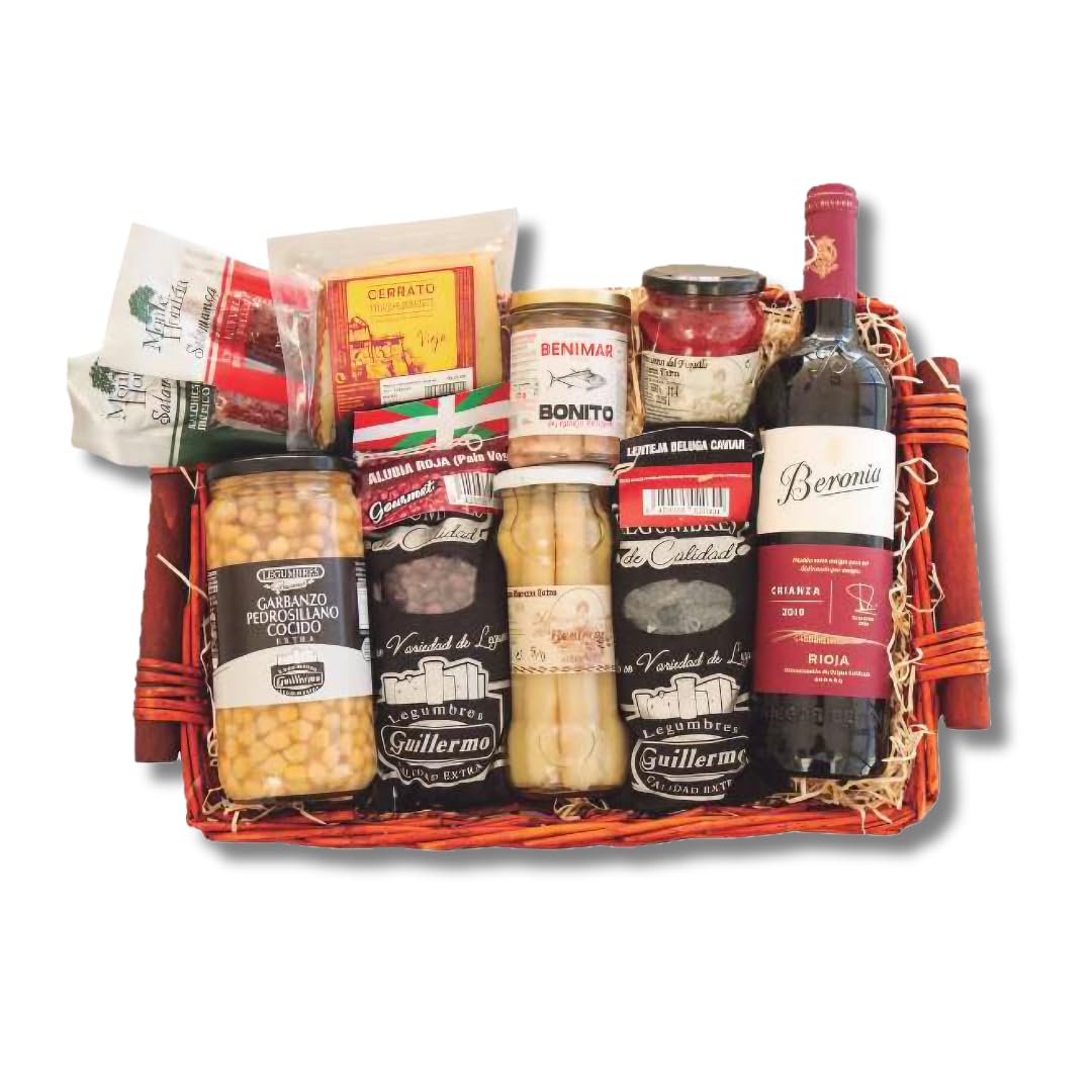 Guillermo | Cesta de Navidad Caoba | Legumbres, Vino, Charcutería Ibérica y Conservas Gourmet