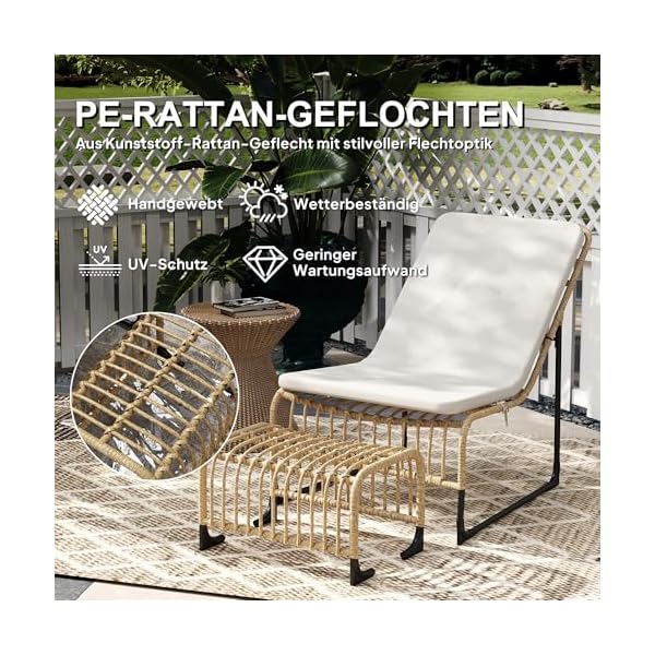 Outsunny Rattan Relaxsessel mit Fußhocker und Kissen