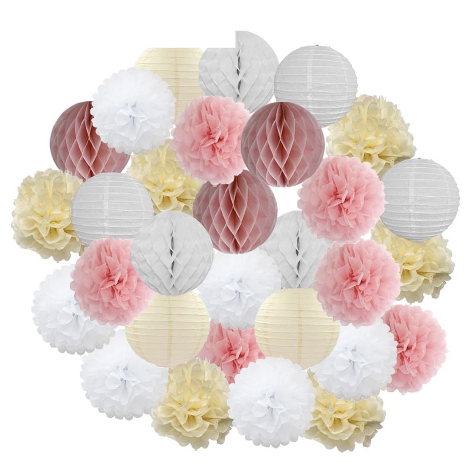 30 piezas de decoración navideña for festivales, farolillos de papel azul y blanco de 15, 20, 25 y 30 cm, for fiestas de cumpleaños, como pompones colgantes.(Pink Beige,10inch 25cm)