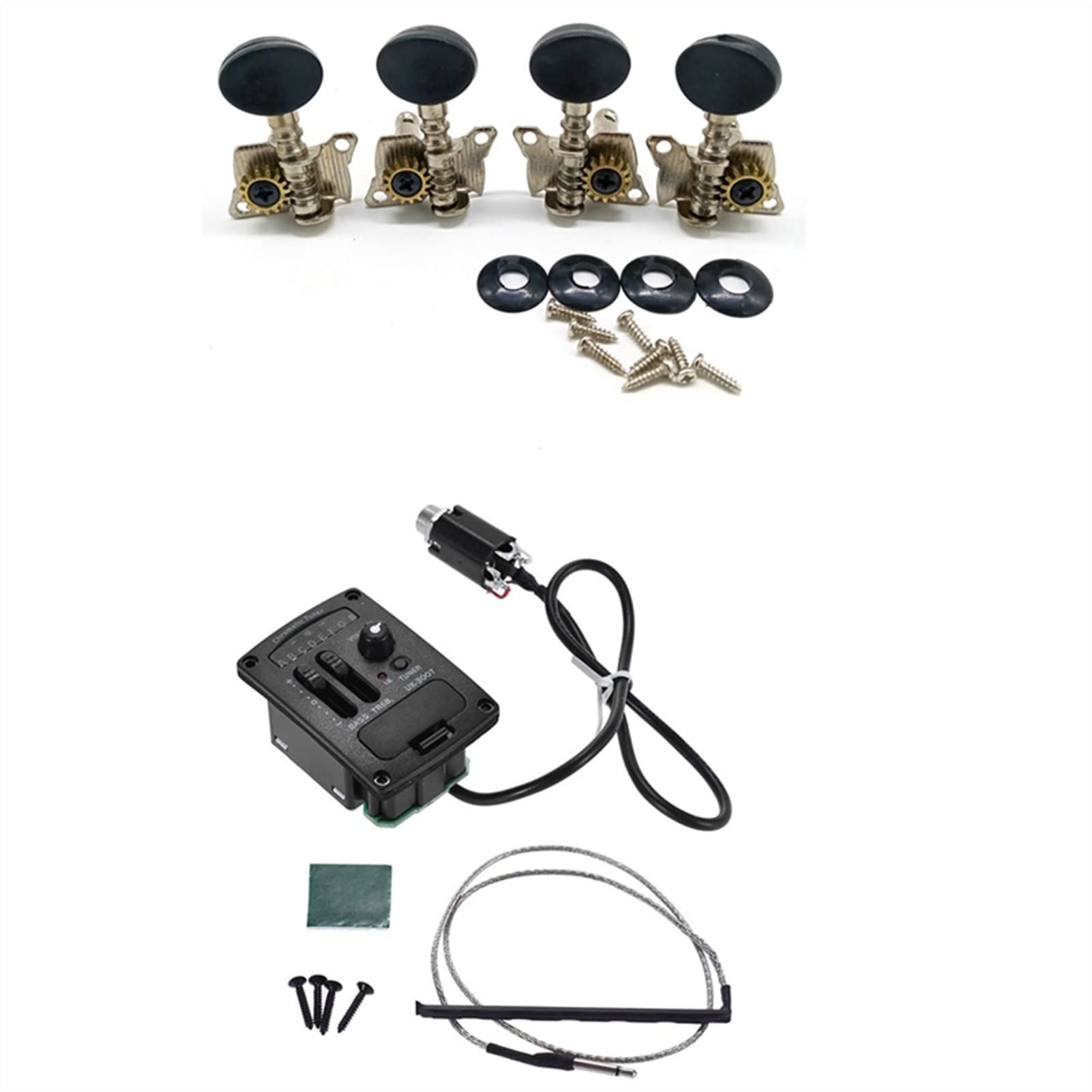 Tuning Machine Heads 1 Set Ukulele Piezo Pickup Preamplificatore Equalizzatore A 2 Bande Equalizzatore 4 Pezzi Metallo Aperto Ukulele Tuning Pioli Accordatori