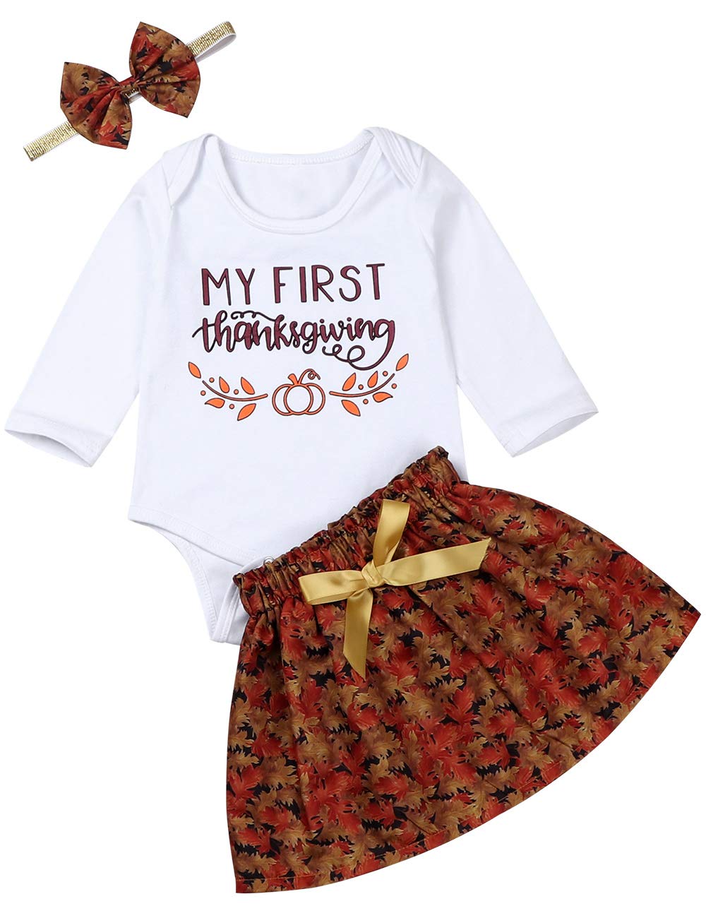 My First Thanksgiving, Newborn Baby Girl Thanksgiving Outfit, Romper Skirt Headband Clothes Set