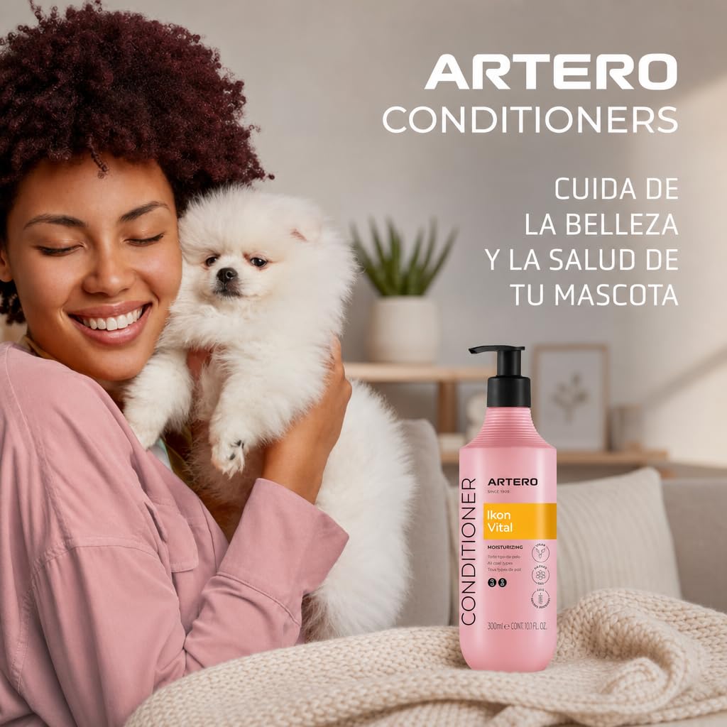 Artero Ikon Vital. Acondicionador para Perros. Hidrata, Suaviza y Protege el Manto. Enriquecido con Avena, Ideal para Pieles sensibles y mantos con Nudos o Tendencia al encrespamiento. (300 ml)