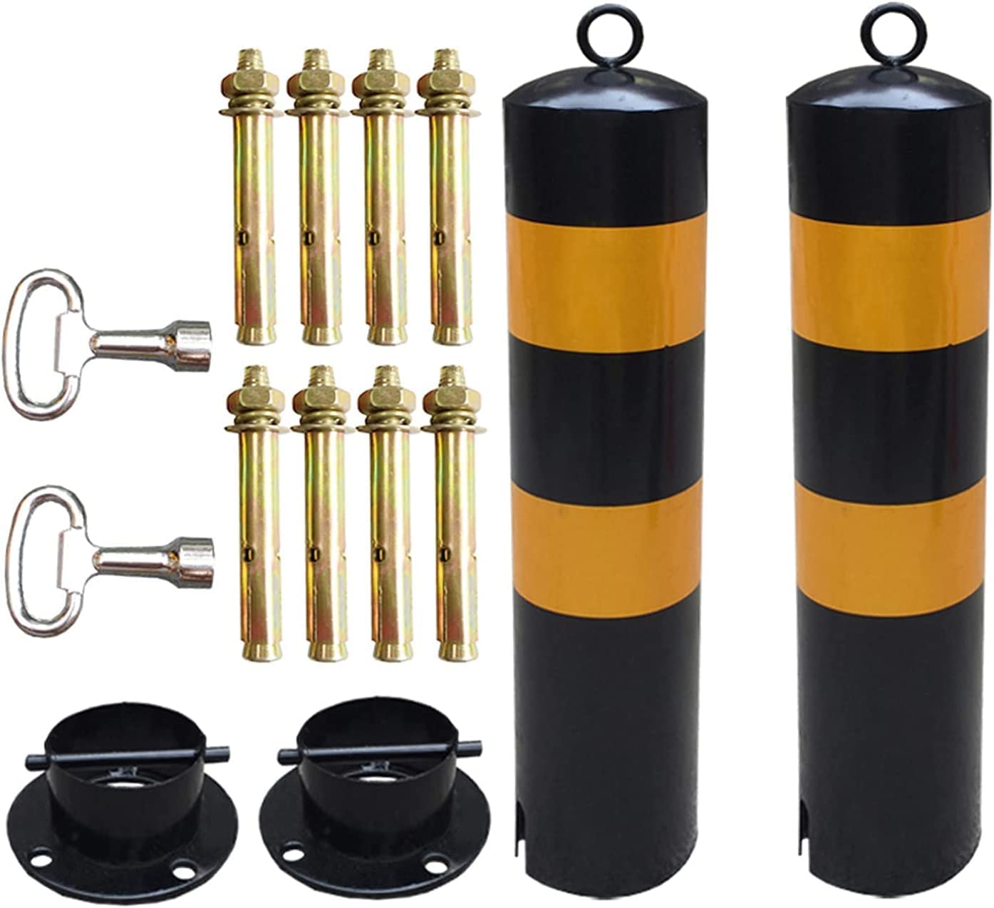 Safety Bollard Traffic Delineator Post, Heavy Duty Detachable Metal Bollard for Security Driveway Parking, 2PCS Parking Pole with Reflective Tape, 114×550mm Parking Barrier