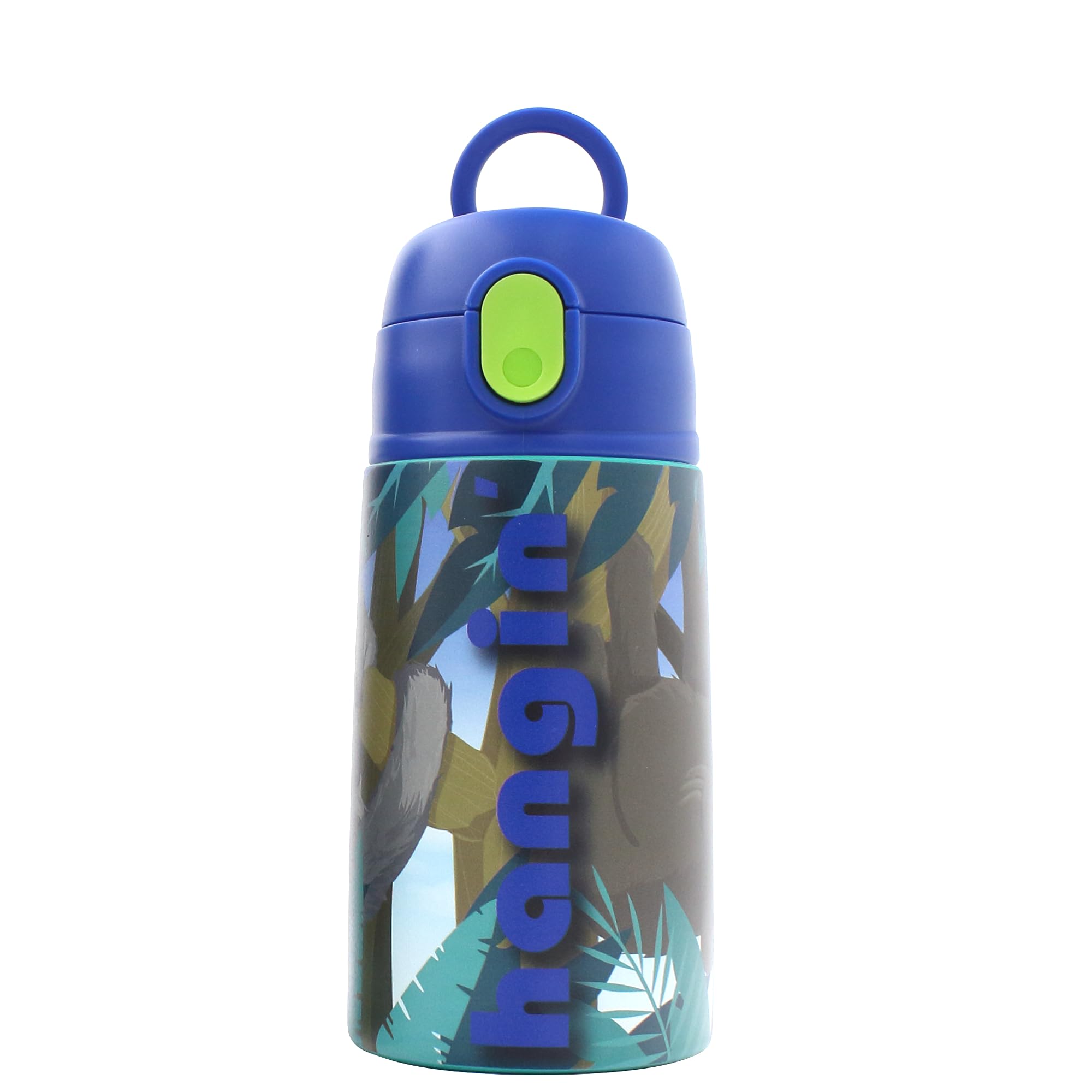 SRM Entertainment Stainless Steel Water Bottle with Straw Lid, Tumbler with Straw Spout and Flip Top Spill-Safe Lid, Travel Cup for Water, Milk, Juice, 13 oz (Trend Zoo Sloth)