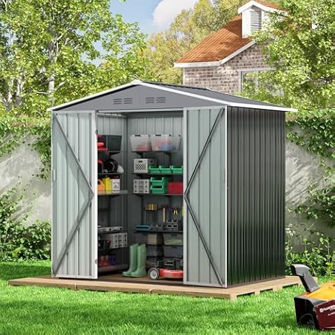 JAXPETY 6x4 Outdoor Storage Shed, Heavy Metal Shed Large Sheds & Outdoor Storage Garden Shed Tool Outdoor Storage Shed with Lockable Door Air Vent for Backyard, Patio, Lawn Cover