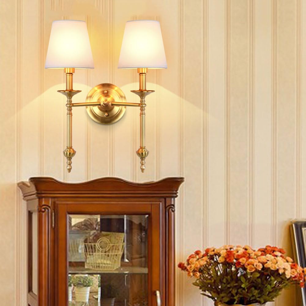 Indoor Bedside White Wall Light for Home Decor American Classic Bedroom Wall Sconce E14 Modern Fabric Lampshade Night Lighting Fixture Farmhouse Wall Lamp for Corridors Study Room Kitchen