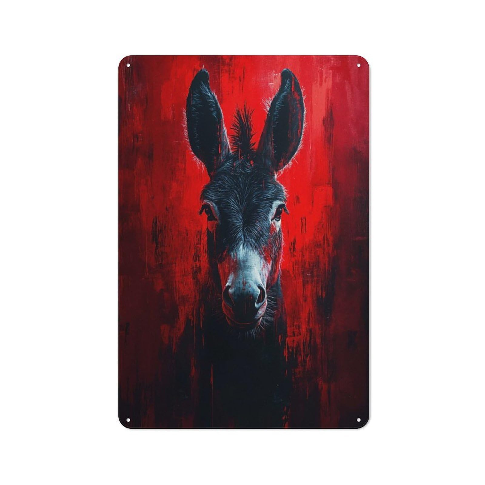 Junmoney Style-13 Metal Sign 30X20cm With Donkey Portrait In Red For Workshop Wall, Vintage Decor, For Vintage Wall Decor Fans, For Metal Sign Collectors