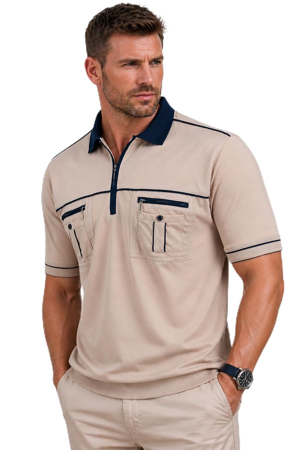 Soltice Herren Poloshirt Kurzarm, Polohemd, Gestreifte Blousonshirt mit Brusttasche aus Baumwoll-Mix (M bis 3XL)